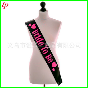 <b>Bride</b> To Be <b>Sash</b> Black With Pink Hearts Wedding Party Accessory LPP2088 - Product Image 2