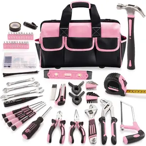 219 Stück Pink Ladies Tool Set 16-Zoll-Tasche DIY Haushalt Frauen Lady Tool Set Fall Box Bag Handwerkzeug Hardware