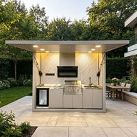 Cabine de cuisine mobile modulaire d'extérieur, kiosque BBQ intelligent, centre de cuisson 6-en-1 avec auvent hydraulique rabattable