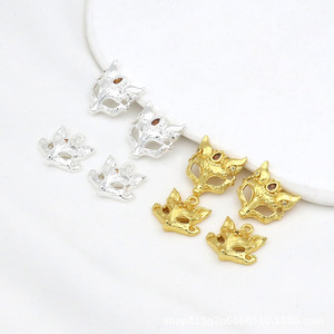 Pendentif masque de renard en cuivre 18K, couleur or véritable inaltérable, incrusté de diamants, motif renard flamme ajouré, pour bracelet, DIY - Product Image 1