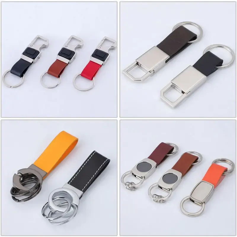 Großhandel Logo Schlüssel ringe Schlüssel ring Schlüssel Anhänger Metall Luxus Schlüssel bund Benutzer definierte Pu Leder Sublimation Blank Leder Schlüssel bund