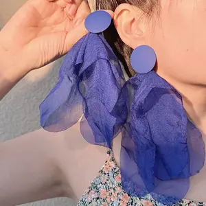 High quality Bohemian handmade blue fabric earring jewelry fashion custom exaggerated earrings for women