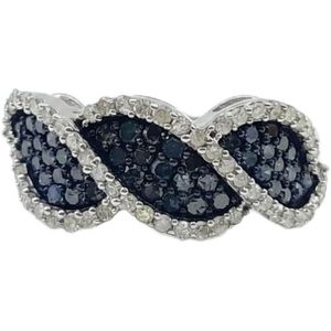 แหวนเพชร Jewelspaark 0.90 กะรัต ทรงกลม สีขาวและสีน้ำเงิน เงินแท้ 925 เครื่องประดับหมั้นสำหรับผู้หญิง - Product Image 1