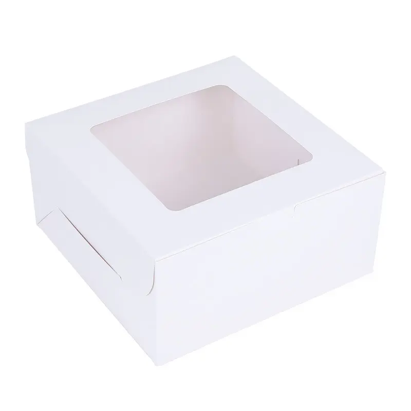 Caja de pastel para hornear de cartón de pastelería con ventana transparente personalizada respetuosa con el medio ambiente de lujo, fiesta de cumpleaños para Navidad, comida de papel Kraft para niños