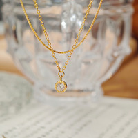 Collier Emotionnel en Argent Sterling 925, Chaîne Câble Double Couche avec Zircon Cubique Rond Plaqué Or 14K