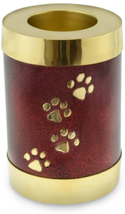 Luxury Red Brass Pet Cremation <b>Urn</b> with Paw Print Tealight Holder Small Memorial <b>Urn</b> for Dog <b>Cat</b> Ashes Funeral Keepsake - Product Image 4