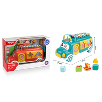 HUANGER Musical Educational Piano Keyboards Instruments Bus Shape Toys with Blocks Hand Knock Piano Early Learning Toys