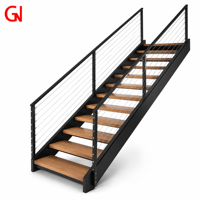 Escalier en acier à une seule poutre centrale, marches en bois, style minimaliste moderne pour maison intérieure