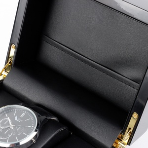Luxury Single <b>Black</b> Wooden Watch <b>Box</b> with Glossy Piano Paint Protective Finish Custom Logo for Watches - Product Image 4