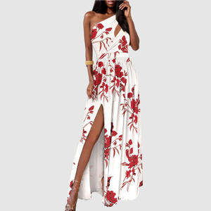 Robe de soirée élégante multicolore asymétrique plissée avec fente, haute qualité, tendance - Product Image 4