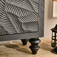 Meuble de rangement INNOVA Home Accent, style farmhouse, panneau en bois sculpté noir unique, antique, 2 portes, meubles de maison, bar à domicile, salle à manger