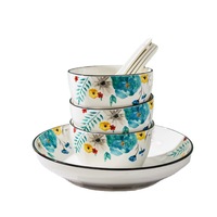 Vaisselle nordique en céramique, bol, cuillère, disque, coffret cadeau, service de vaisselle en porcelaine verte, vente en gros