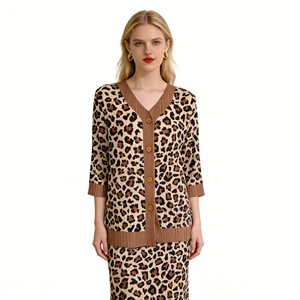 Diseño Original Miyake 2025, Traje de Verano <span class=keywords><strong>para</strong></span> <span class=keywords><strong>Mujer</strong></span>, Estampado de Leopardo Retro, Cuello Mandarín Chino, Tres Cuartos, Poliéster - Product Image 1