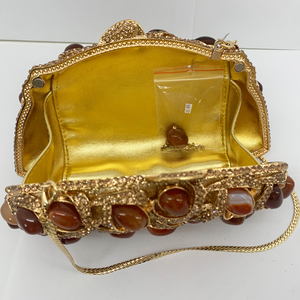 Bolsos de Noche de Lujo para Mujer, <span class=keywords><strong>Bolso</strong></span> de Mano Moderno con Pedrería Dorada y Cristales Brillantes, Hecho a Mano con Piedra de Ágata, para Fiestas - Product Image 2