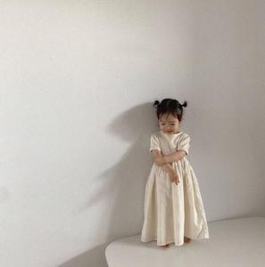 ชุดเดรสลำลองผ้าฝ้ายลินินสีพื้นแขนสั้นสำหรับเด็กผู้หญิงช่วงฤดูร้อน - Product Image 2