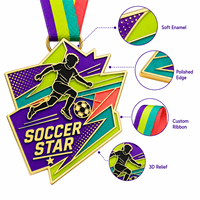 Maßgefertigte Druckguss-Fußballstar-Medaille mit Emaille 3D-Relief in Schildform mit Band für Fußballturniere und Jugendsport-Auszeichnungen