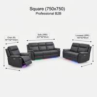 Ensemble de meubles électriques Frank 3+2+1, canapé inclinable en cuir moderne avec lumières LED et armoire de rangement