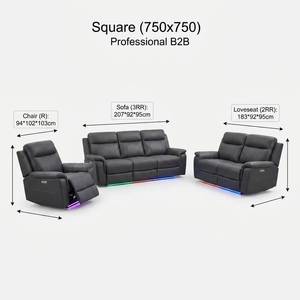 Juego de Muebles Eléctricos Frank 3+2+1, Sofá Reclinable de Cuero Moderno con Luces LED y Mueble de Almacenamiento - Product Image 2