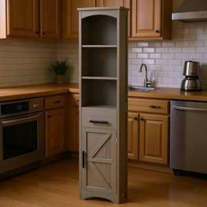 Mueble de Cocina Estrecho y Alto Estilo Rústico de 67 Pulgadas con Puerta Delgada y Cajón, en Roble Gris Envejecido - Product Image 2