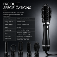 PRITECH 5 in 1 Set Sikat Udara Panas 1200W Pengering Rambut Sikat Volumizer Rol Bulat Sisir Pengeriting 3 Pengaturan Panas