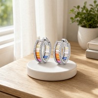 Boucles d'oreilles créoles cercle arc-en-ciel pour femme en argent S925 et zircon, tendance, luxe léger, passe-partout