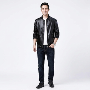 Chaqueta de Cuero con Cuello Alto, Chaqueta Ligera para Hombre - Product Image 1