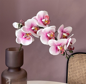 Venta directa de fábrica de lujo 8 cabezas PU Phalaenopsis orquídea Faux púrpura blanco orquídeas para arreglos de boda en el hogar - Product Image 3