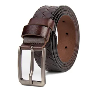 Factory Direct Genuine Leather Diamond Stripe Pin Buckle Belts Men's Belt Leather Business Buckle Belt For Men