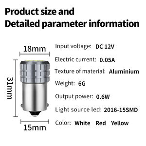 F2WOLRD 1156 BA15S BAU15S P21W PY21W BAY15D lampadina LED 1157 <span class=keywords><strong>P21</strong></span> <span class=keywords><strong>5W</strong></span> R5W 15SMD 2016 indicatore di direzione per auto luce di retromarcia 12V bianco 6000K - Product Image 2
