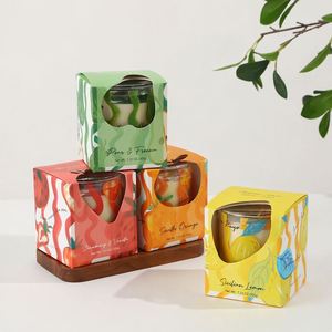Vela Aromática de Cera de Soja en Frasco de Vidrio con Estampado de Frutas, con Caja, Decoración para el Hogar y el Dormitorio, Regalo para Cumpleaños y Bodas - Product Image 1