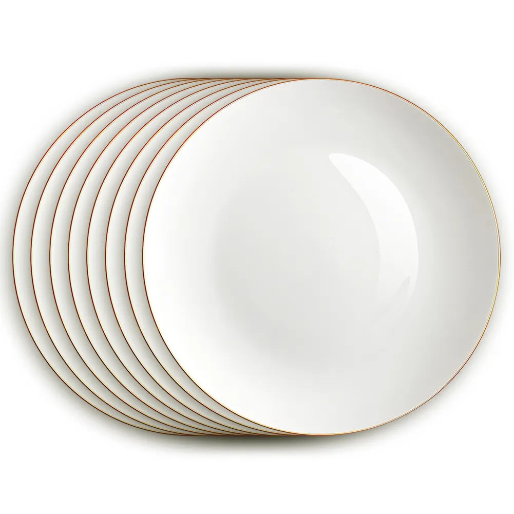 Vente en gros d'assiettes de table avec bordure dorée pour la décoration de mariage, service de table en porcelaine fine