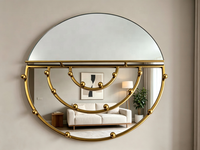 Miroir mural en métal doré semi-circulaire, miroir mural géométrique multicouche creux avec ornements en forme de boule pour la décoration de la maison et des hôtels