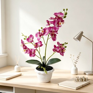 Nouvelle orchidée Phalaenopsis artificielle en pot de sable noir, 42 cm, plante en pot de simulation en caoutchouc souple, décoration pour le bureau et la maison - Product Image 3