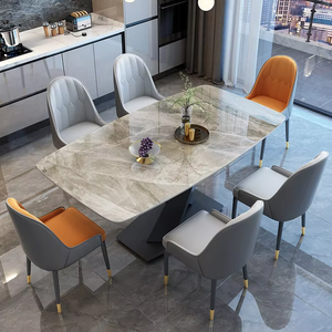 Ensemble table et chaises <span class=keywords><strong>de</strong></span> salle à manger en pierre frittée carrée <span class=keywords><strong>de</strong></span> luxe moderne avec base robuste en forme <span class=keywords><strong>de</strong></span> X |   Voiture Écologique 6 Places pour Utilisation en Villa ou Hôtel - Product Image 5