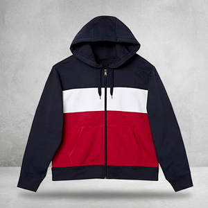 Sweat-shirt à capuche pour homme, noir, rouge et blanc, avec poche zippée, en molleton français 100% coton, coupe décontractée, automne, service OEM - Product Image 1