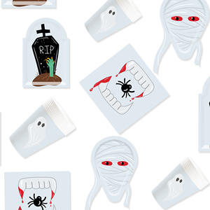 Ensemble de vaisselle pour fête d'Halloween DAMAI, éléments croix et <span class=keywords><strong>pierre</strong></span> <span class=keywords><strong>tombale</strong></span>, assiettes en papier et moule fantôme pour fournitures d'Halloween, pour 8 invités - Product Image 2