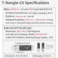 Carte de développement LILYGO T-Dongle-C5 ESP32-C5, Wi-Fi double bande, écran LCD IPS de 0,96 pouce, dongle USB, 16 Mo de mémoire flash, 8 Mo de PSRAM, prise en charge de la carte TF