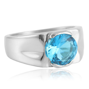 Women's <b>Titanium</b> Steel <b>Ring</b> With Blue Gemstone Bezel Setting Fashion Jewelry Gift - Product Image 1