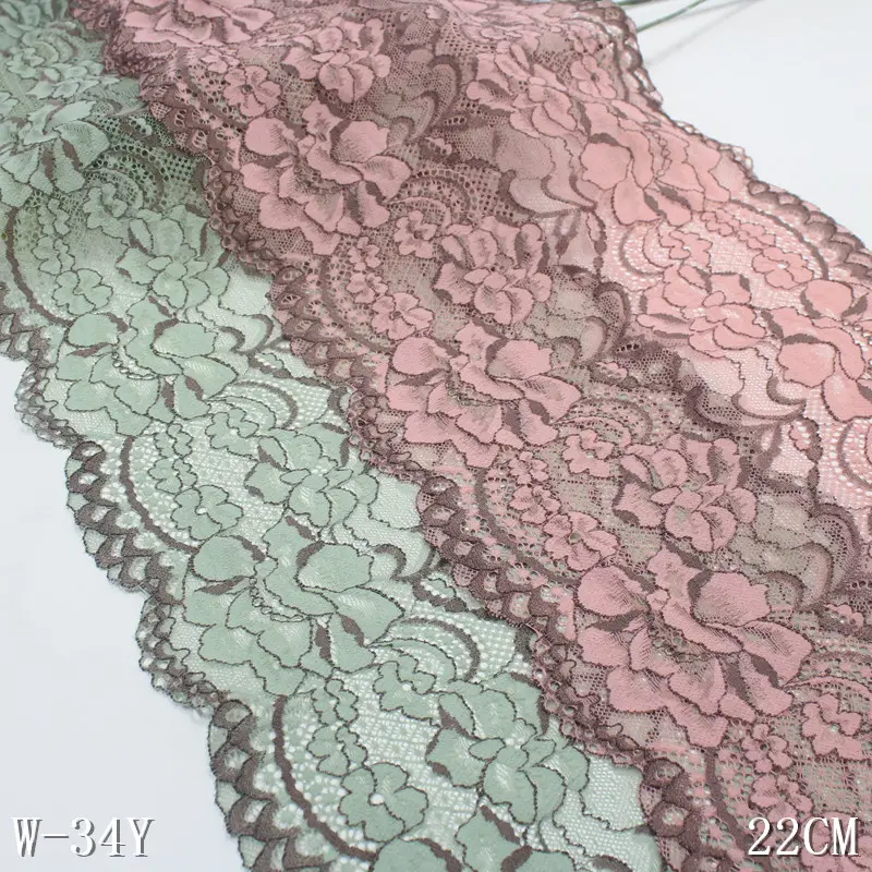 OEM baru modis dicetak bunga hijau elastis renda memangkas 22cm untuk gaun pakaian dalam Bra