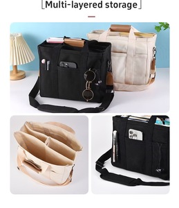 Bolsa Organizadora de Moda em Lona de Algodão com Múltiplos Bolsos, Alça de Ombro Destacável, Alças de Couro, Alta Resistência e Grande Capacidade - Product Image 3