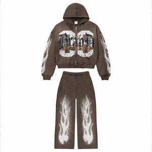 Survêtement d'été unisexe personnalisable et respirant pour homme, avec sweat à capuche zippé oversize et pantalon de survêtement évasé en Terylene/Polyester 400G Smart - Product Image 1