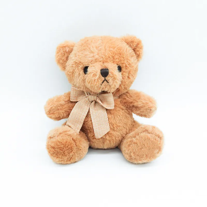 Oso sentado de peluche de 8 pulgadas con pajarita conjunta, juguetes, cinta marrón bonita, oso de peluche, juguetes de peluche, muñeca para niños, regalo de San Valentín