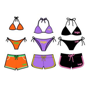 2025 estilo deportivo ecológico pantalones cortos de Bikini para mujer conjunto de 3 piezas logotipo personalizado traje de baño impreso lavado del fabricante - Product Image 1