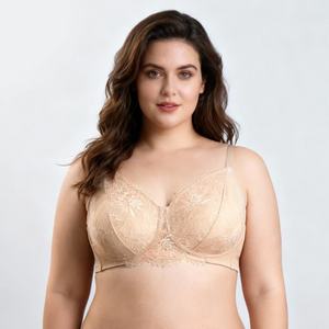 Reggiseno in Pizzo <span class=keywords><strong>a</strong></span> Copertura Totale <span class=keywords><strong>con</strong></span> <span class=keywords><strong>Ferretto</strong></span> per Taglie Forti, Traspirante, Push-up per Seno Grande, Intimo Sexy - Product Image 4
