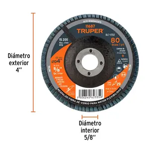 Boîte de 5 disques laminés 4', grain 80, centre 5/8', fibre, TRUPER - Product Image 1