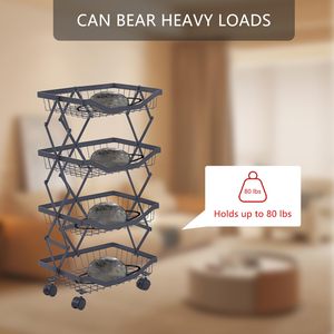 Floor-Mounted Mobile Metal <b>Storage</b> Rack Folding Spice Multi-layer Kitchen Rack Basket Shelf with Moving Rollers - Product Image 3