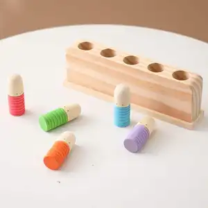 Montessori Toy Colorful Matching Preschool Learning Educational Pop Up Toy Multicolor Puppets Wooden Color Sorting Toys For Kids