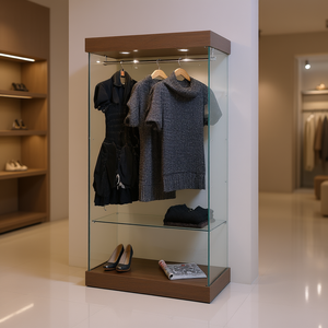 Vitrine en verre trempé 93x46x188cm gris clair avec éclairage halogène et tringle à vêtements - Product Image 3