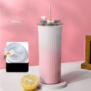 <b>Large</b> Capacity 316 Stainless Steel Thermal <b>Cup</b> for Women, Portable High-Beauty with Straw, Simple Dual-Drink Coffee <b>Cup</b> - Product Image 3