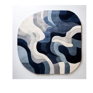 Handmade Modern Indigo <b>Grey</b> Abstract <b>Rug</b> High Pile Irregular Shape Rich Color Area <b>Rugs</b> Sets for Living Room <b>Bedroom</b> Study - Product Image 3